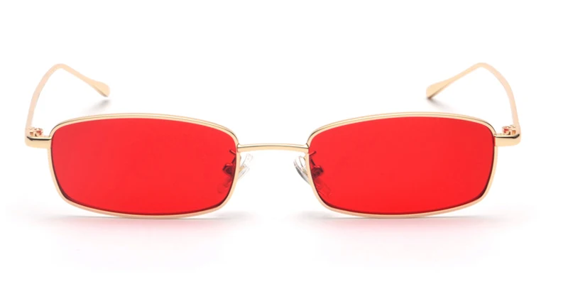 Kachawoo 6 шт. маленькие прямоугольные солнцезащитные очки для мужчин Ретро металлическая оправа золотые мужские модные солнцезащитные очки для женщин унисекс Лето - Цвет линз: gold with red