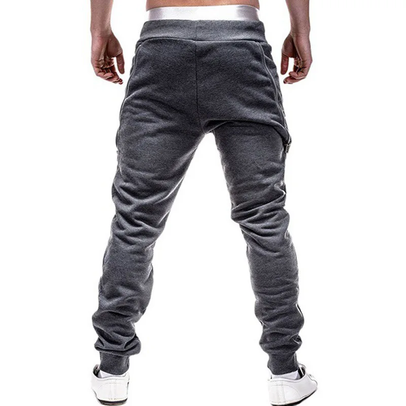 New Sweatpants Men Zipper Pockets Solid Casual Mid Waist Pants Men Full Length Joggers Trousers Men Streetwear Pantalon Homme