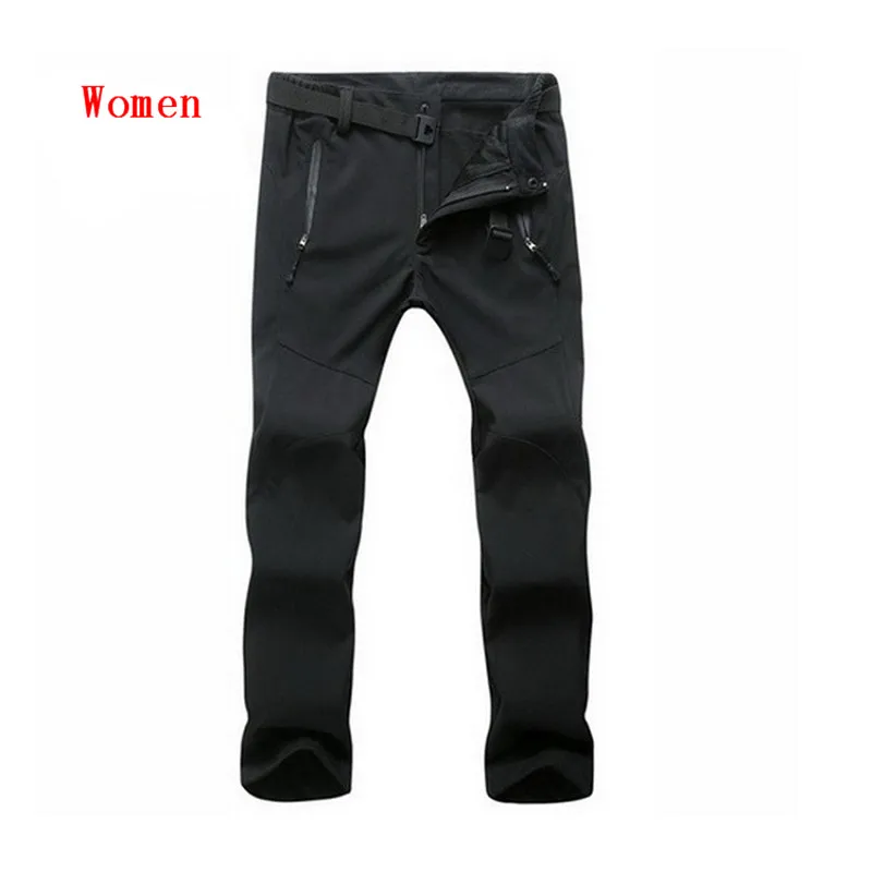 Aufdiazy мужские и женские зимние камуфляжные флисовые софтшелл походные брюки для кемпинга спортивные водонепроницаемые ветрозащитные тепловые брюки IM007 - Цвет: Women Black