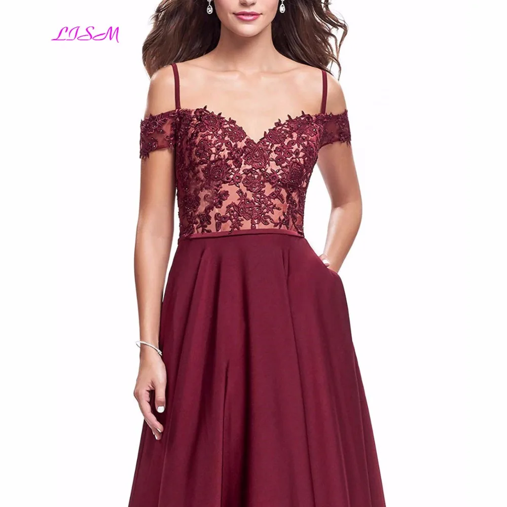 Off Shoulder Straps Long Prom Dresses Girls Lace Appliques Satin Bridesmaid Dress A-Line Sleeveless Party Gowns vestidos de gala Off Shoulder Straps Long Prom Dresses Girls Lace Appliques Satin Bridesmaid Dress A-Line Sleeveless Party Gowns vestidos de gala