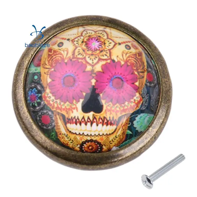 2pcs Vintage Brass Door Cabinet Cupboard Knobs Round Pull Handle Drawer Furniture Hardware - Skull