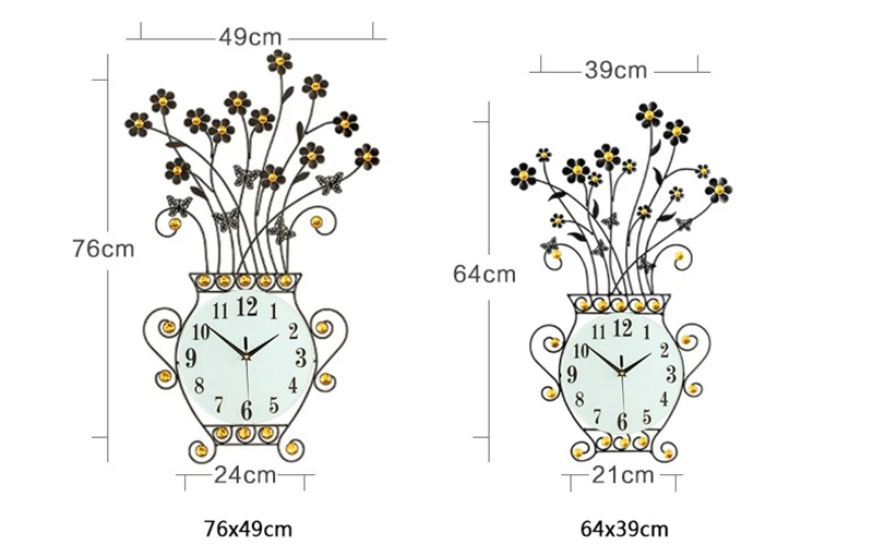 3D настенные часы современный дизайн домашний Декор большие настенные часы для гостиной 29 шт. бриллианты кованого железа Тихая ваза и цветочные часы