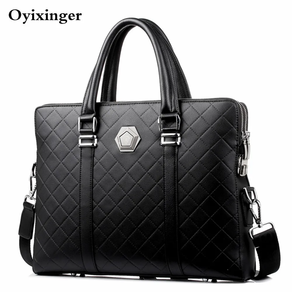 

Volasss New Men Anti-theft Business Handbag Coded Lock Shoulder Crossbody Bag Male Messenger Double Layers Bags Leather Handbags