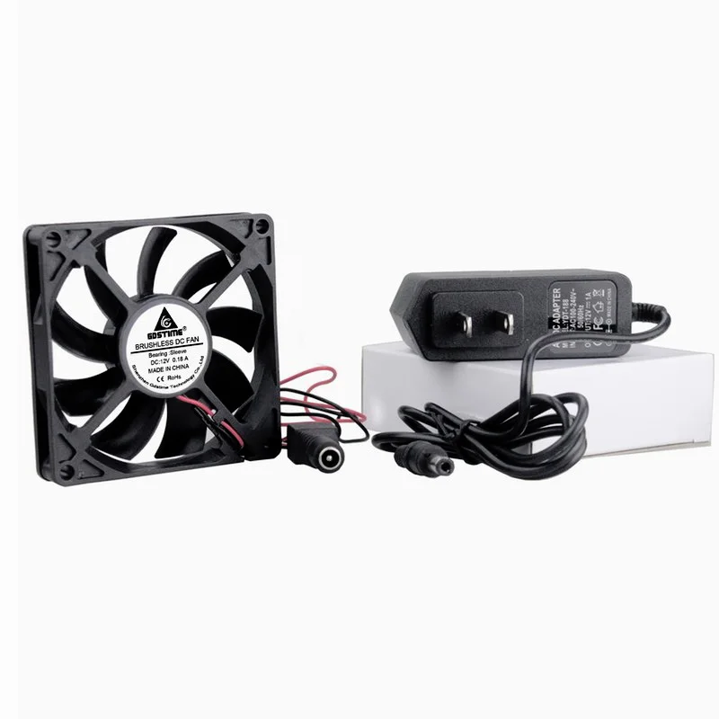 Gdstime 2 قطع DC 12 فولت 80 ملليمتر x 80 ملليمتر x 15 ملليمتر 80 ملليمتر PC حالة التبريد مروحة مع 100-240 فولت AC الطاقة توريد محول مهايئ شاحن