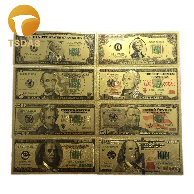 Usa Gold Banknote Set 8pcs Lot Colored 1 100 Dollar 24k Foil Usa Gold Banknote Set 8pcs Lot Colored 1 100 Dollar 24k Foil Fake Money Collection Business Gift