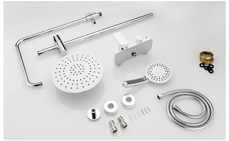 Смесители для душа, латунный белый кран для ванны, квадратная трубка, одна ручка, верхний душ с горкой, настенный смеситель для воды, кран 877012WL