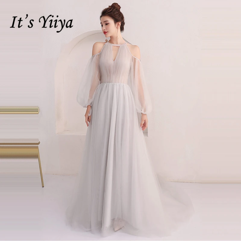 It's Yiiya Evening Dresses Long Sleeve 2018 Gray Sexy Illusion Floor Length Tulle Fashion Evening Dress Party Gown LX916 It's Yiiya Evening Dresses Long Sleeve 2018 Gray Sexy Illusion Floor Length Tulle Fashion Evening Dress Party Gown LX916