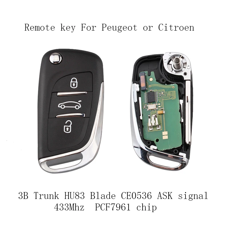 Пульт дистанционного управления 3B 433 МГц чип PCF7961 HU83 для PEUGEOT 207 407 406 307 308 SW 408 107 CE0536