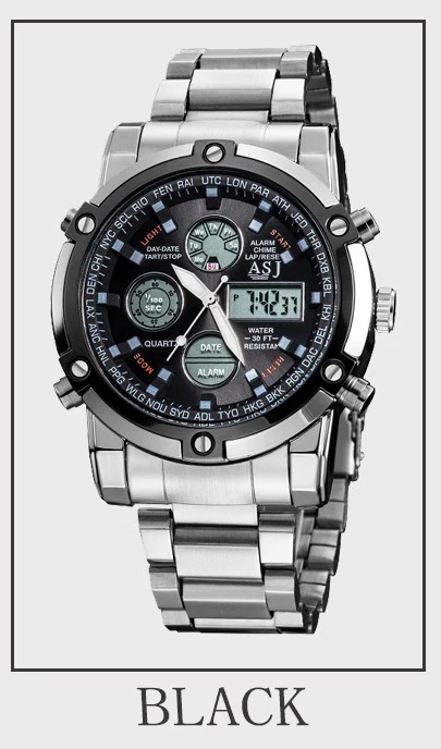 Asj часы Для мужчин Спорт Винтажные часы Для мужчин 50 м Водонепроницаемый Часы Армии Нержавеющая сталь часы мужской открытый Плавание Военное Дело часы Relogio - Цвет: BLACK