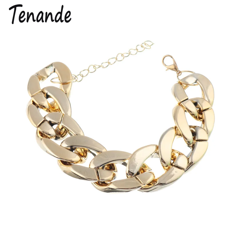 

Tenande Cuff Punk Big Statement Hollow Chunky Chain Bracelets & Bangles for Women Jewelry Pulseras