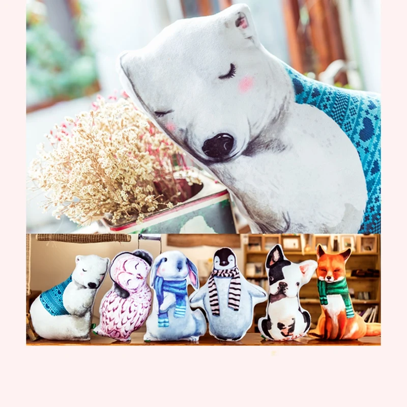 

1pc Cartoon Animal Plush Pillow Polar bear Owl Rabbit Penguin Dog Red Fox Stuffed Animal Toys Sofa Cushion Cute Creative Gift