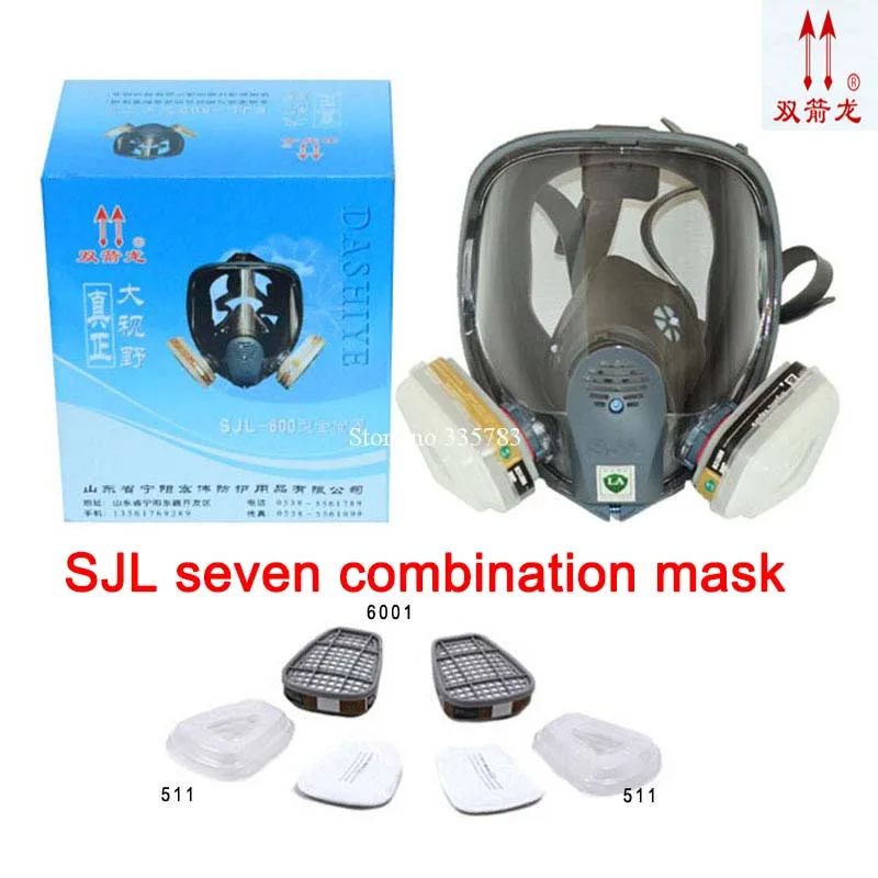 

SJL Safety Full Face Gas Mask 7 Suits Anti-dust Paint Organic Vapor Cartridge Reusable Filter respirators Protective