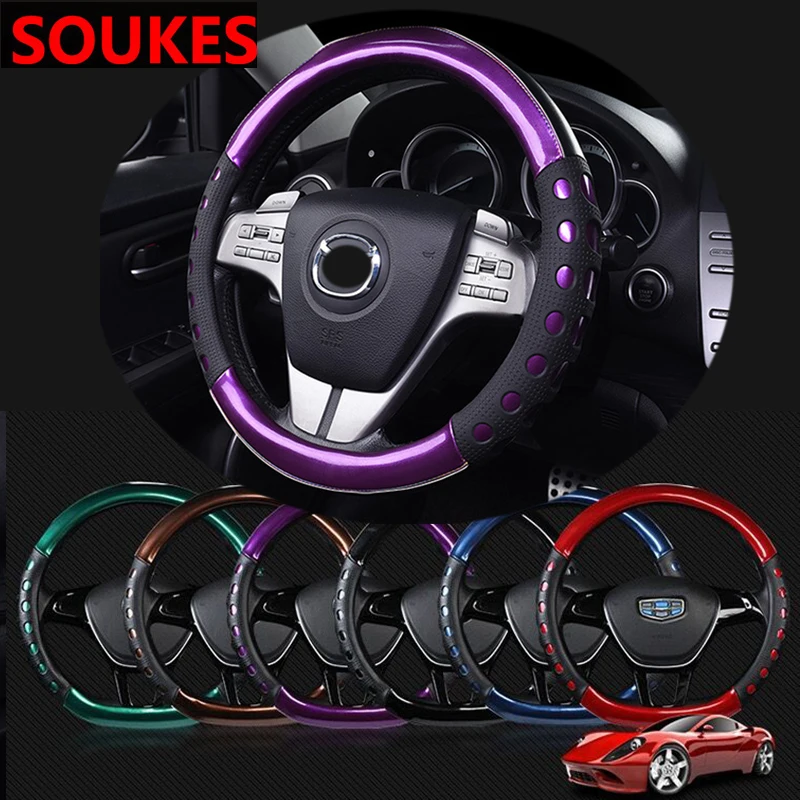 

38cm Leather Racing Car Sport Steering Wheel Cover Hubs For Hyundai Tucson 2017 Solaris ix35 i30 Suzuki Swift Mitsubish ASX