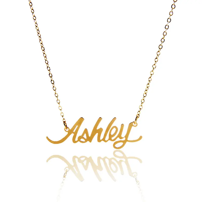 AOLOSHOW Name Necklace Women " Ashley " Gold color Stainless Steel