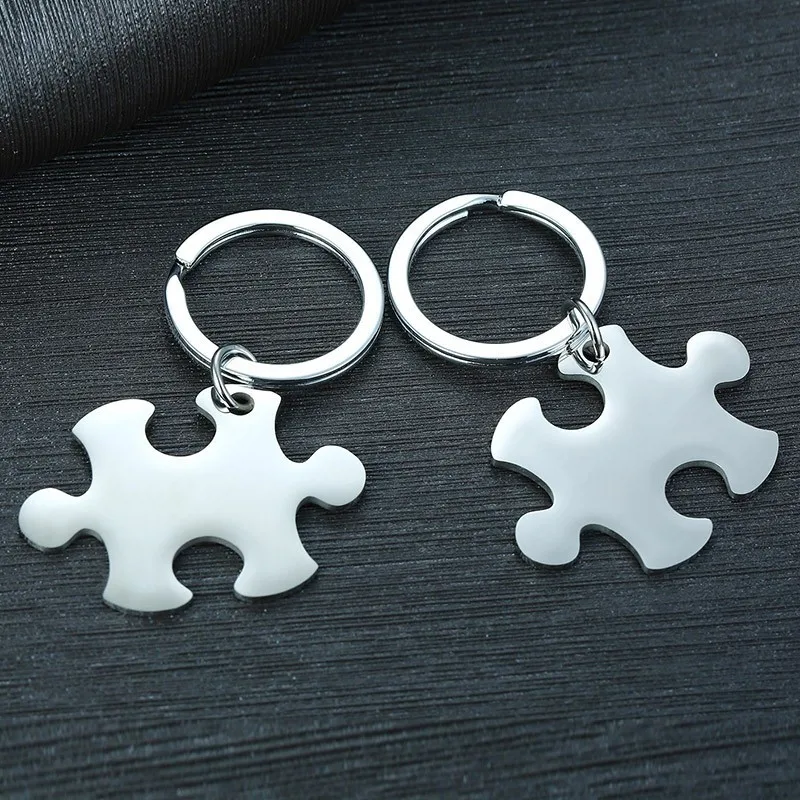 Puzzle Keychain Pairs Stainless Steel Personalized Custom Women Men Couples Lovers Anniversary Key Ring Accessories