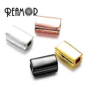 

REAMOR 5pcs Metal Simple Blank Square Bead Rose Gold Black Color Laser Logo Beads for DIY Bracelet Jewelry Making Accessories