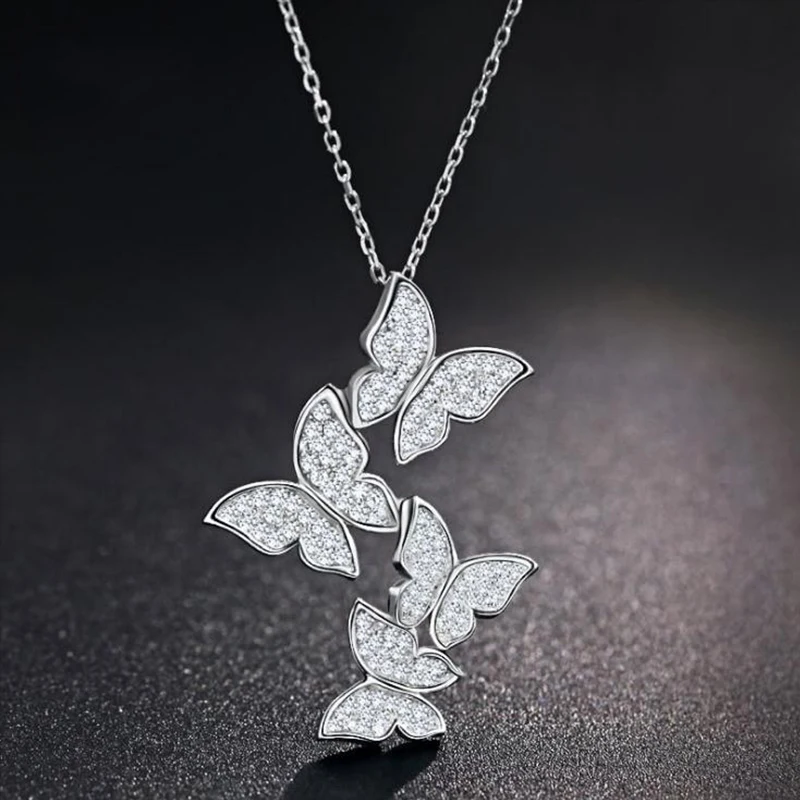 

Fashion Rose Gold&Silver Color Multiple Butterfly Pendant Necklace For Women Lucury CZ Zircon Wedding Choker Necklace Jewelry