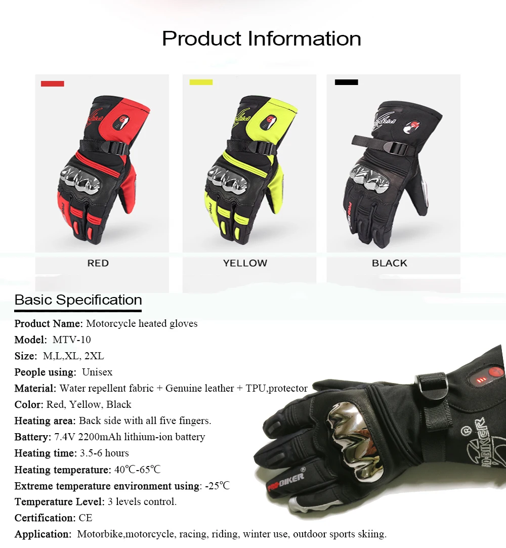 7,4 V 2200 MAh зимние перчатки с подогревом для мужчин и женщин, для активного отдыха, для катания на мотоцикле, поддержка перезаряжаемой батареи