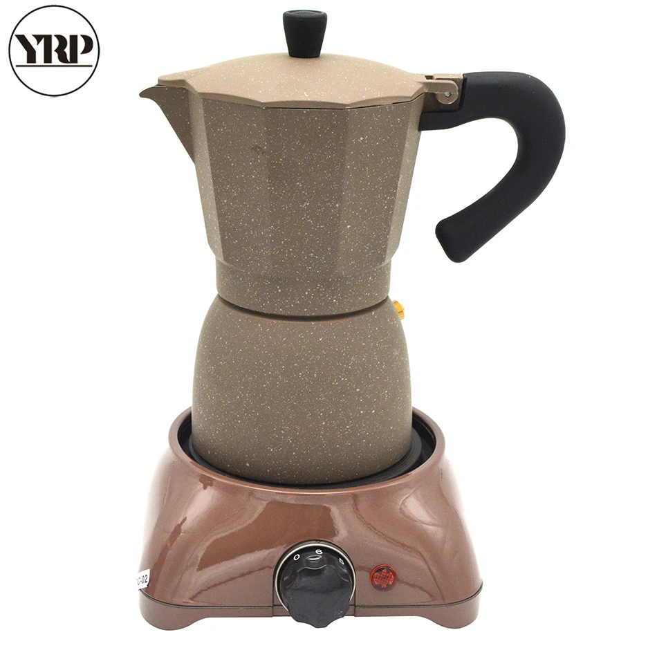 YRP 240ml Brown Aluminum Moka Coffee Pot Espresso Latte Mocha Coffee Maker with Electrical Gas