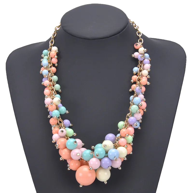 

Popular fashion big luxury statement woman necklace of layers personalized of beads costume chain necklace with 5 colors