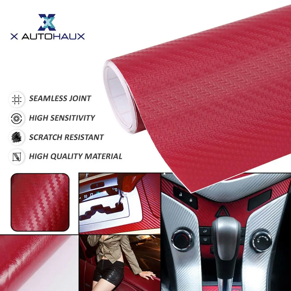 

X AUTOHAUX Burgundy Black Red White 152 x 30cm/60cm 300 x 50cm 3D Carbon Fiber Bubble Free Stretchable Car Vinyl Film Sticker