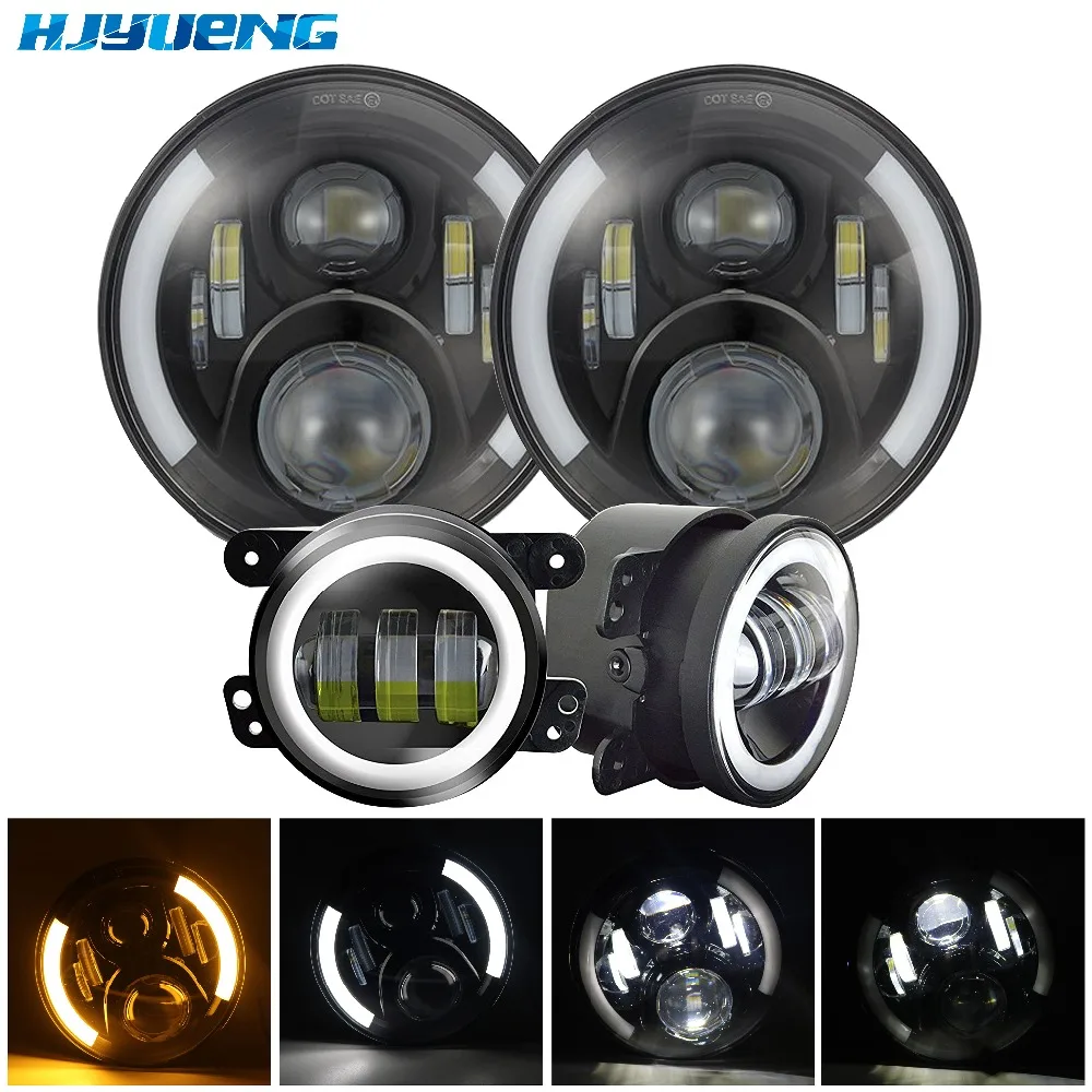 HJYUENG For car led headlight with halo kit 60w 2x7inch led front light