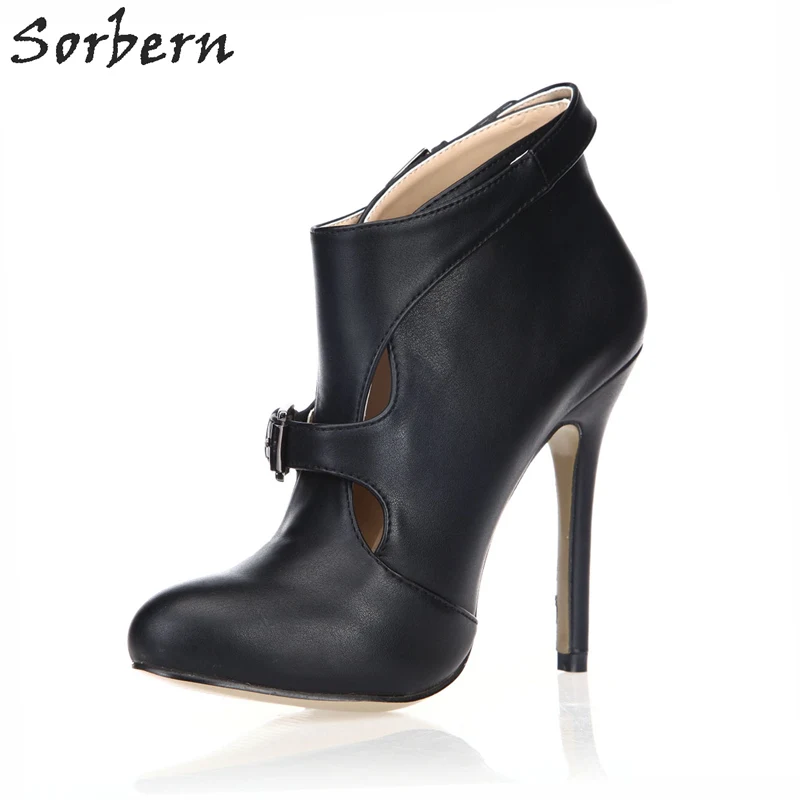 Sorbern Cut-out High Heel New Ankle Boots Woman Black Patent/PU Boots For Woman Shoes Stilettos Custom Colors Women Heels sorbern black fetish sexy women shoes boots ankle high stilettos 2018 new women shoes custom colors slip on heel shoes women