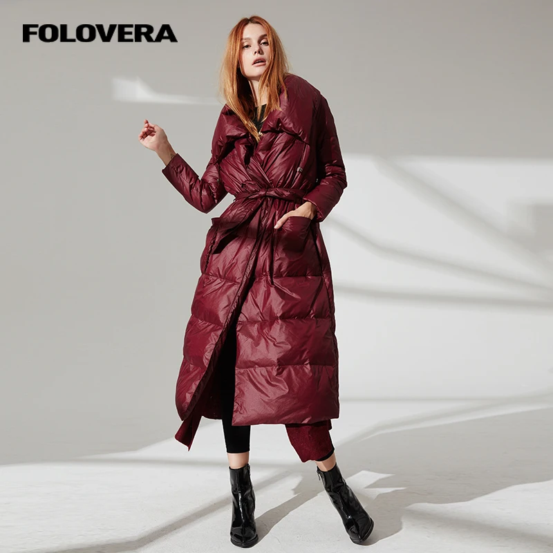 Folovera 2017 Лидер продаж белая утка вниз пальто с отложным воротником Высший сорт