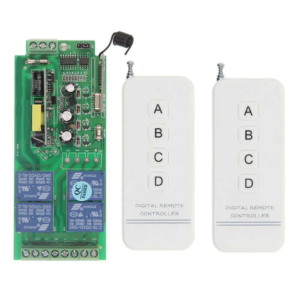 

0-500m 85V~250V 110V 220V 230V 4CH RF Wireless Remote Control Relay Switch Receiver Security System Garage Door LED Light