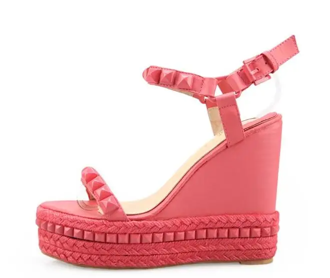 XGRAVITY Rivets Design Footwear High Heel Platform Wedge Sandals Elegant Princess Woman Summer Sexy Ladies Party Shoes A157 - Цвет: pink
