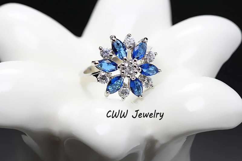 Женское кольцо с фианитом цвета белого золота R074|flower ring|rings fashion jewelryring jewelry |