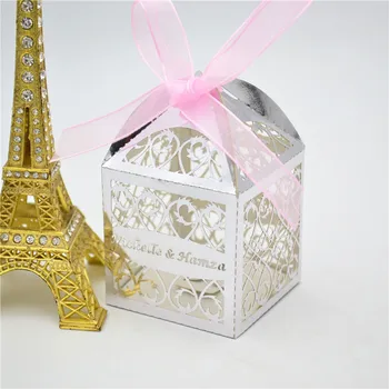 

Luxury silver personalized laser cut wedding party guest gifts box