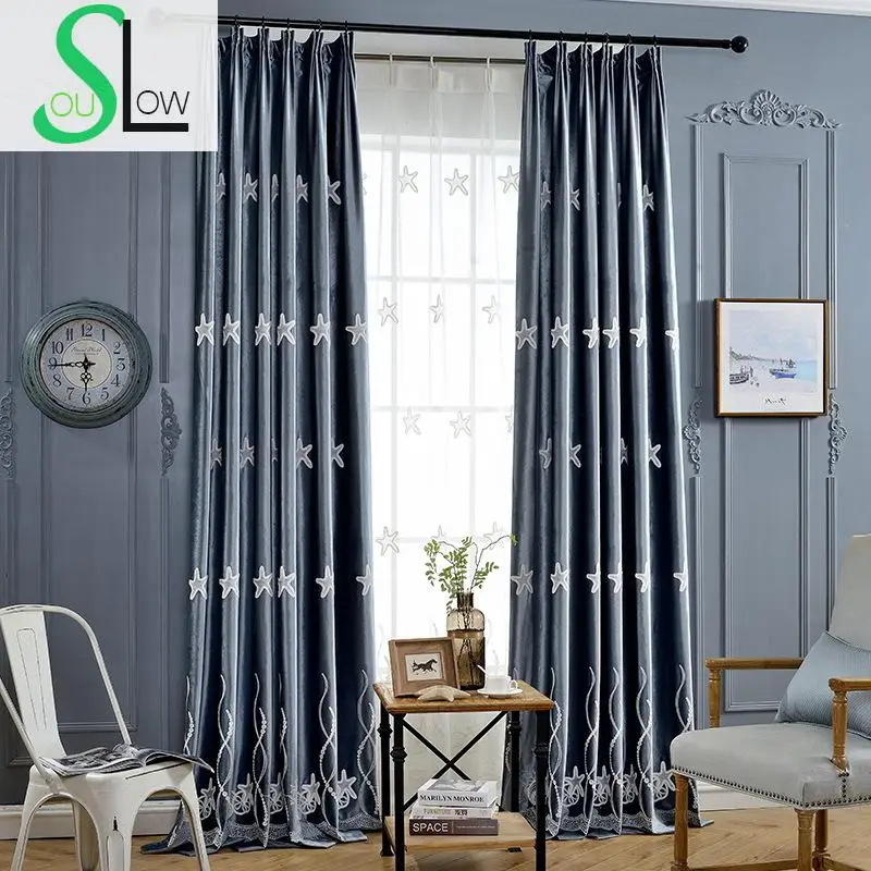 Slow Soul Star Marine Blue Pink Good Quality Velvet Curtain Slow Soul Star Marine Blue Pink Good Quality Velvet Curtain Embroidered European Style Curtains For Living Room Bedroom Tulle In From Home Garden