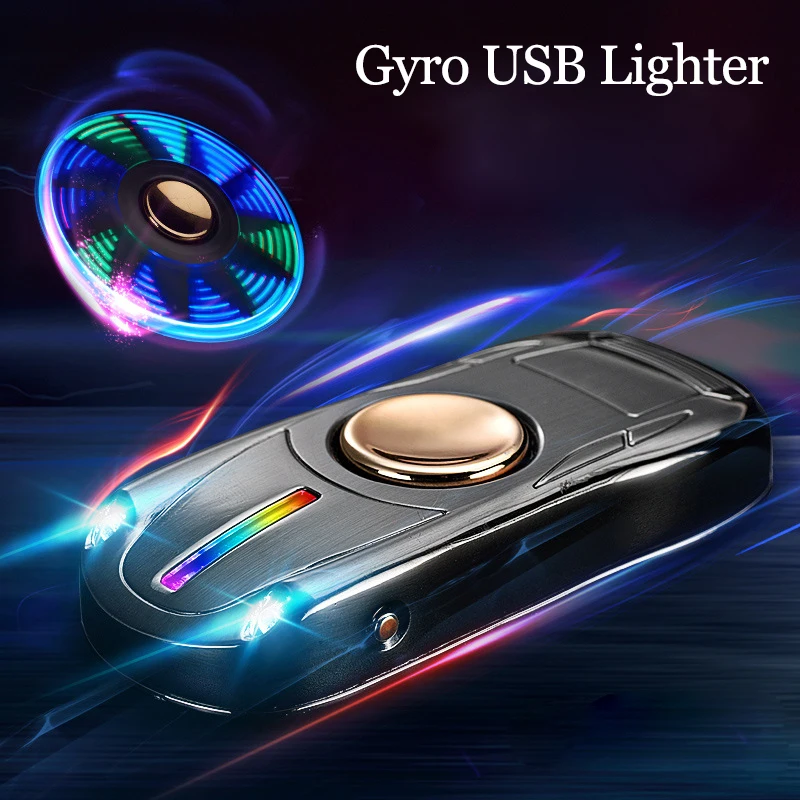 

USB lighter rechargeable spiral gyro toy fingertip lighter manual rotator charging windproof plasma lighter with lighting