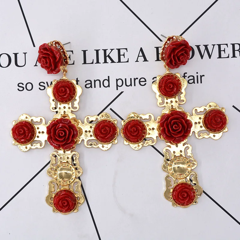 Vintage floral cross earrings fashion jewelry for women