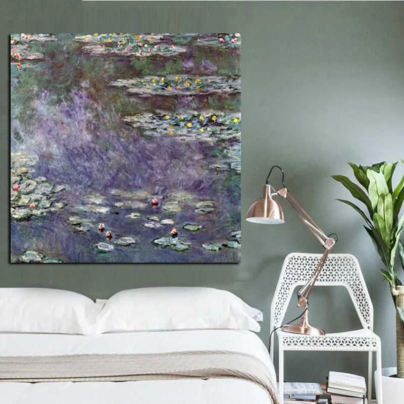 Print Canvas Wall Art Claude Monet Waterlilies Lotus Impressionist Landscape Oil Painting Poster Sofe Picture for Living Room