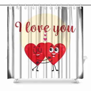 

Aplysia I Love You Valentine Day Design with Two Heart Characters Hugging Each Other Art Bathroom Decor Shower Curtains