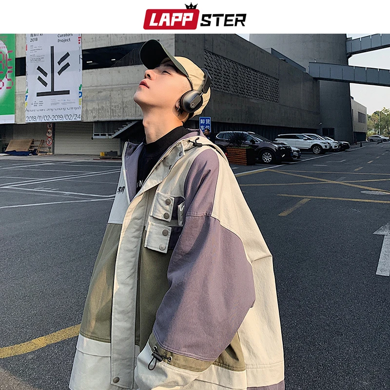 LAPPSTER Men Oversized Streetwear 2019 Bomber Jackets 2019 Patchwork Color Block Cargo Windbreaker Jackets Coats Korean Clothes LAPPSTER Men Oversized Streetwear 2019 Bomber Jackets 2019 Patchwork Color Block Cargo Windbreaker Jackets Coats Korean Clothes