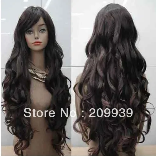 parrucca perruque kk 00245 NEW Dark brown long curly WIG |