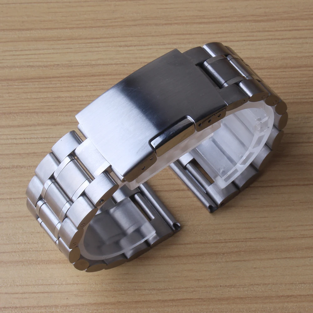 Silver Bracelet Solid Stainless Steel Watch Band Adjustable Strap Metal