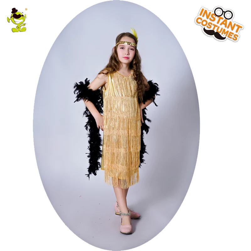 Kids New Design Gold Tassel Halloween Costume for girls Fashion Dress