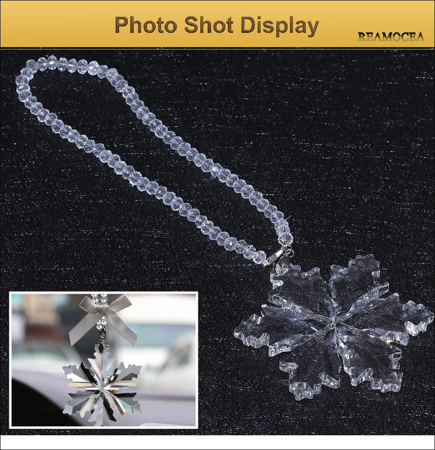 Reamocea Car Interior Crystal Snow Flower Hanging Pendant Decorations Chirstmas Suspension Rearview Mirror Snowflake Ornament (11)
