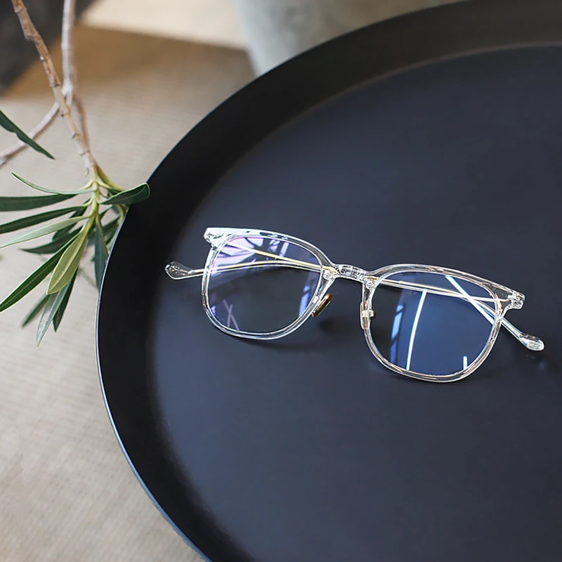 

TR90 Fashion Translucent Light-Colored Glasses Women Ultra-Light Box Glasses Frame Men Can Be Equipped With Myopia Flat Mirror