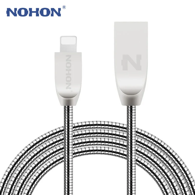 NOHON для Apple, USB кабель, металлический кабель для быстрой зарядки, USB кабель для iPhone 7, 6, 6S Plus, 5, 5S, SE, iPad, iPod, iOS, 8, 9, 10, телефонный кабель для синхронизации данных - Цвет: Black