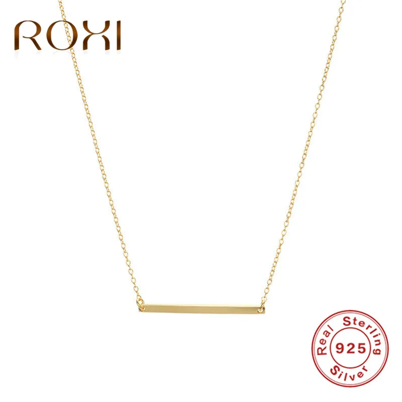 

ROXI 925 Sterling Silver Collares Stick Pendant Necklace Simple Classic Long Link Gold Chain Necklaces for Women Jewelry collier