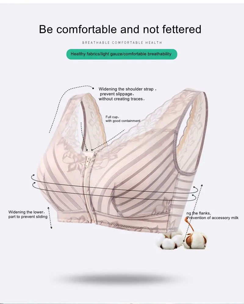 Сексуальный кружевной бюстгальтер на молнии спереди, без ободков, для спорта, для сна, для сбора комфорта, нулевое давление, анти-провисание, бюстгальтер, чашечки для лица, для получения молока и