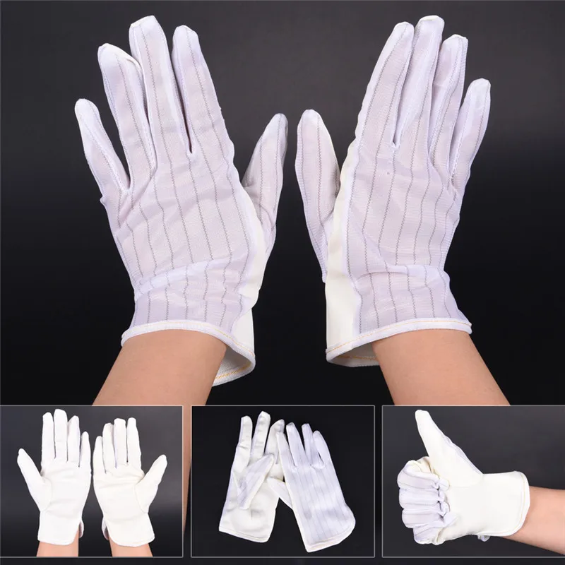 NEW 1 Pair ESD PC Computer Working Antiskid Anti-static Anti-skid White Gloves New Polyester Hot Sale