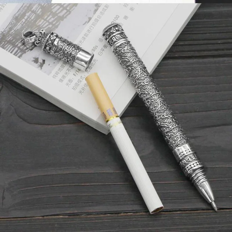 Pure Silver colour Sterling 925 Silver colour Pen Gift For Men Vintage  Carved Openwork Business Ballpoint Pen Pendant Jewelry - AliExpress