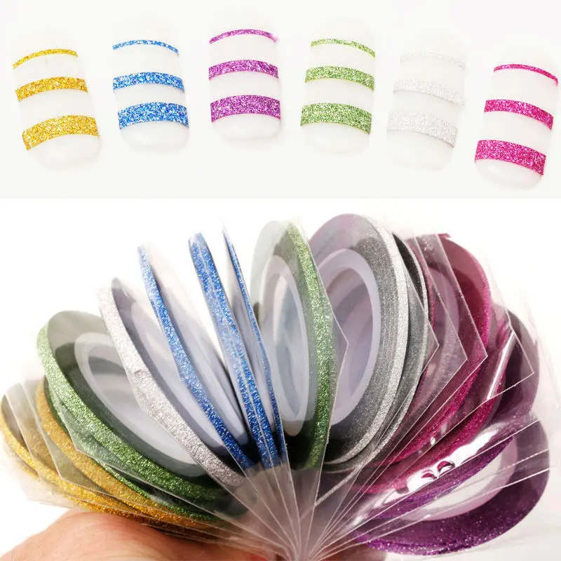 

10 Roll Laser Gold Silver Glitter Striping Tape Line Nail Art Decoration Sticker Transfer Foil DIY Tips Mixed Stickers For Nails
