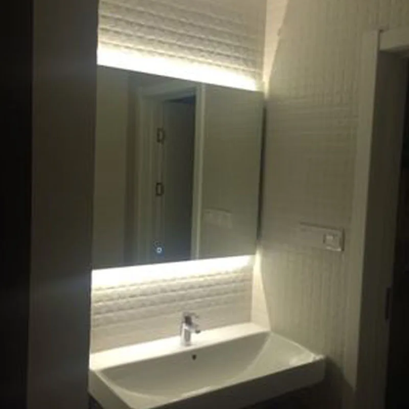 تخصيص حجم LED مرآة المرحاض الذكية مرآة حمام جولة الغرور ماكياج المرايا جدار اللمس شاشة التحكم مكافحة الضباب بلوتوث